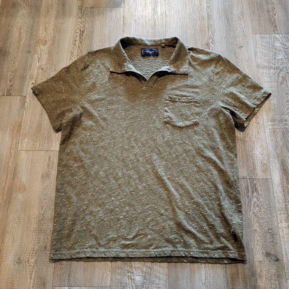 Lucky Brand Los Angeles Green Linen Polo Knit Shirt Mens Size Large - Picture 1 of 7